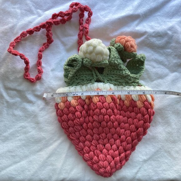 Handmade Crochet Strawberry Crossbody Bag Valentine Gift - Picture 7 of 8